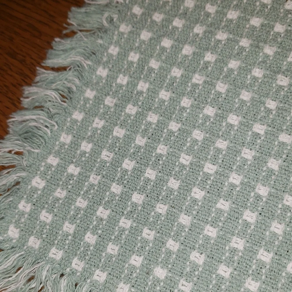 Vtg- (5) Mint Green & White Napkins With Fringe